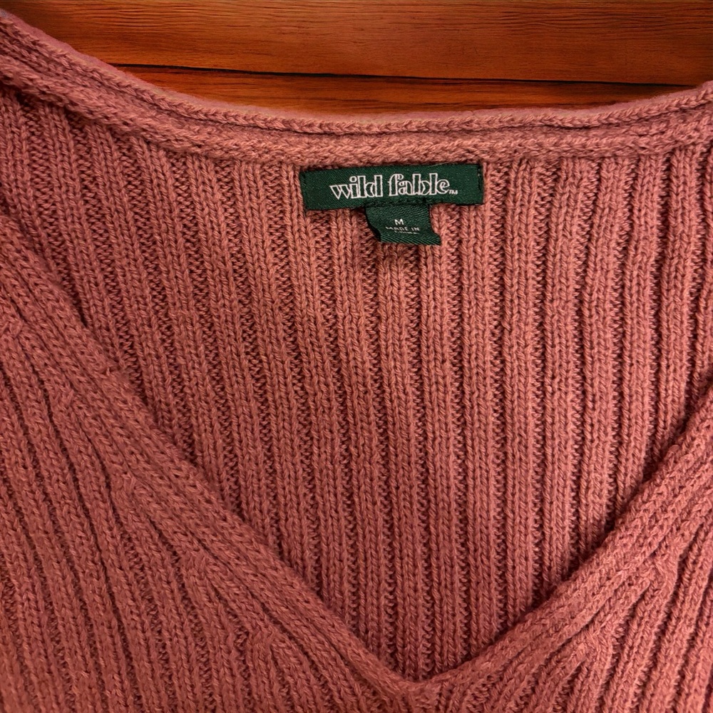 Dusty Rose Cropped Ribbed Sweater - Medium - Picture 3 of 3